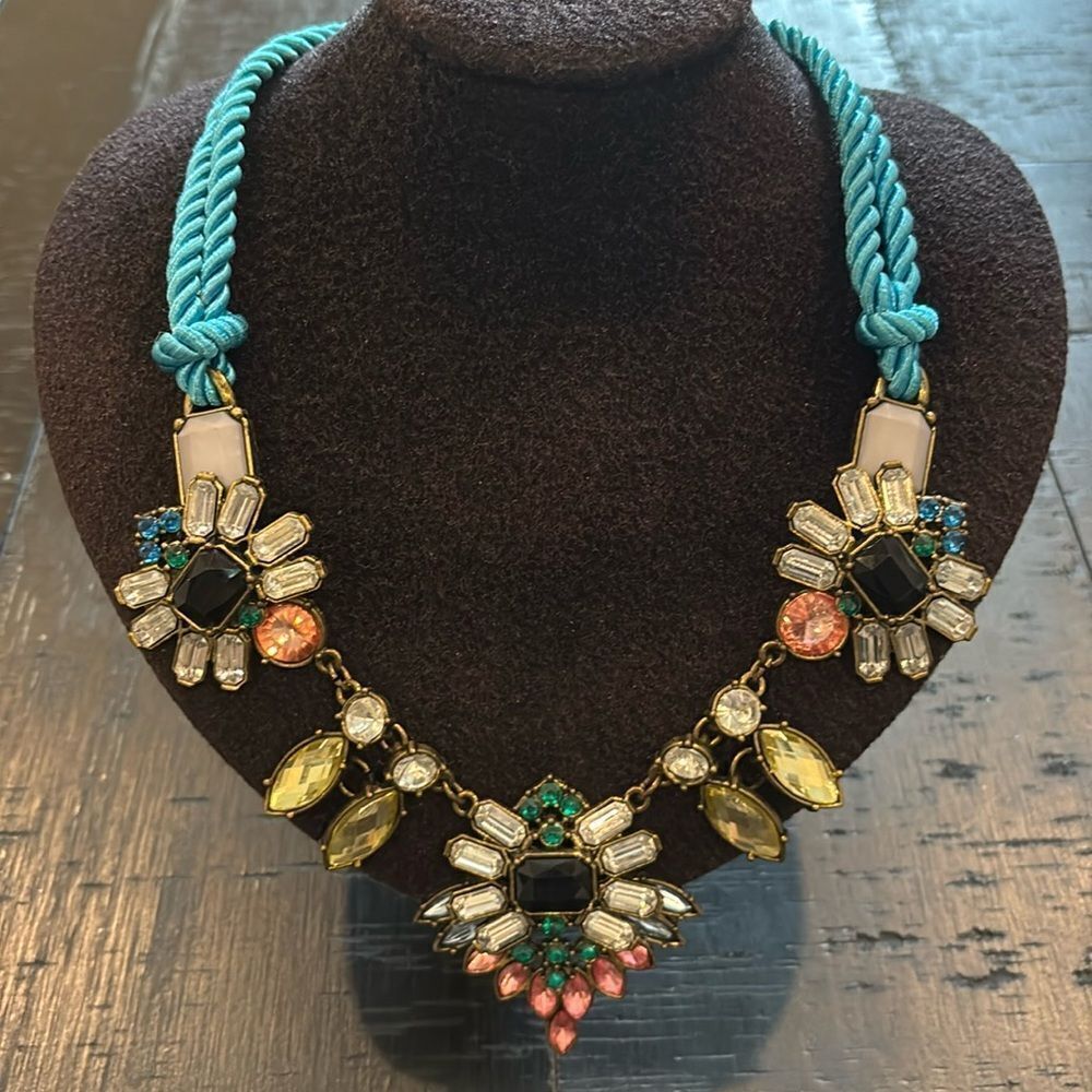 H&M Rhinestone Blue Multicolour Rhinestone Studded Rope Necklace Spring - Picture 2 of 13